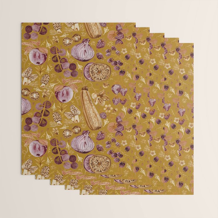 Garden Vegetables & Fresh Fruit in Harvest Yellow Wrapping Paper Gallery Image 3