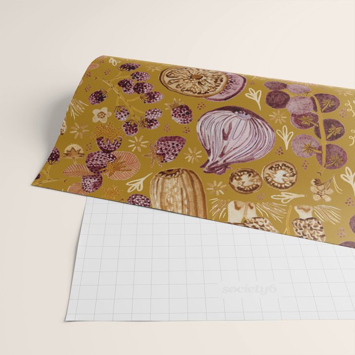 Garden Vegetables & Fresh Fruit in Harvest Yellow Wrapping Paper Gallery Image 2
