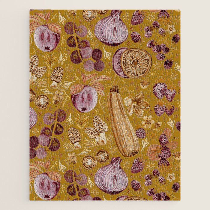 Garden Vegetables & Fresh Fruit in Harvest Yellow Jigsaw Puzzle Gallery Image 1