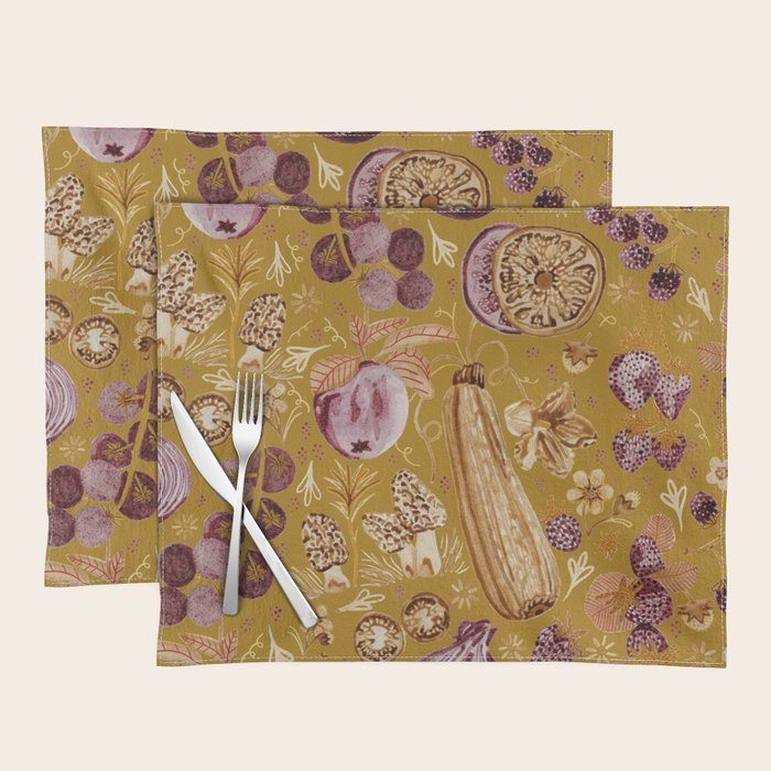Garden Vegetables & Fresh Fruit in Harvest Yellow Placemat Gallery Image 1