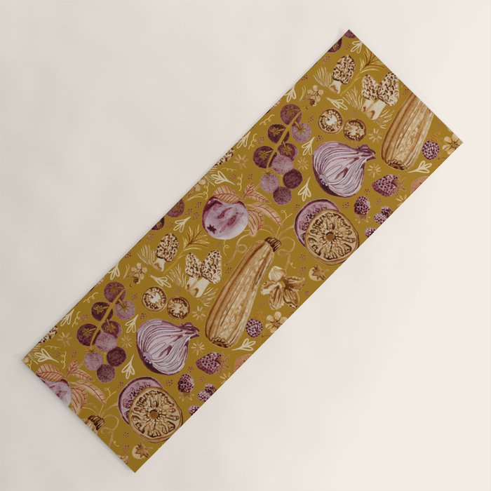 Garden Vegetables & Fresh Fruit in Harvest Yellow Yoga Mat Gallery Image 1