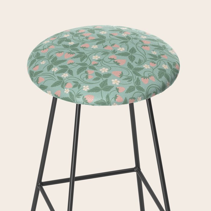 Strawberries - dusty pink and green on sky blue Stool Gallery Image 2