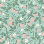 Strawberries - dusty pink and green on sky blue Coffee Mug Gallery Image 2
