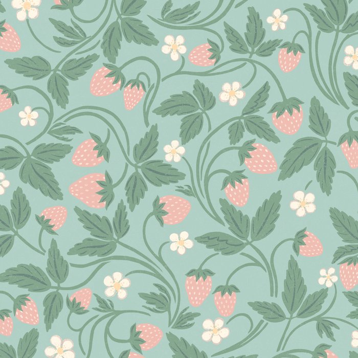 Strawberries - dusty pink and green on sky blue Coffee Mug Gallery Image 2