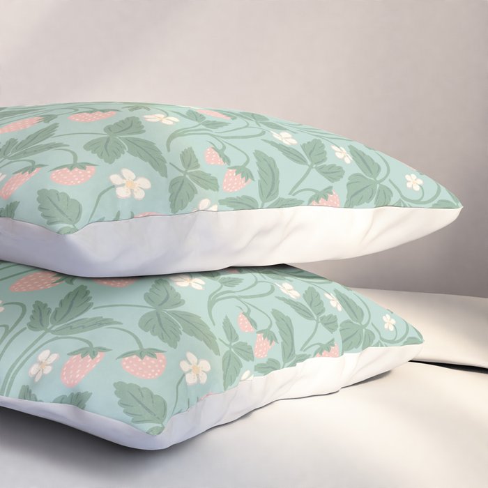 Strawberries - dusty pink and green on sky blue Pillow Sham Gallery Image 3