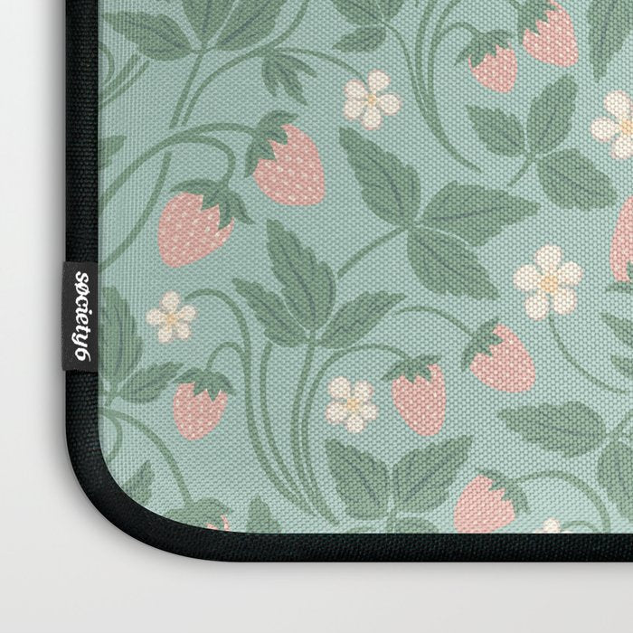 Strawberries - dusty pink and green on sky blue Laptop Sleeve Gallery Image 3