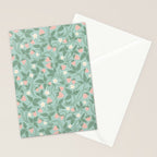 Strawberries - dusty pink and green on sky blue Stationery Card Gallery Image 2
