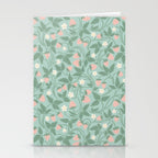 Strawberries - dusty pink and green on sky blue Stationery Card Gallery Image 2