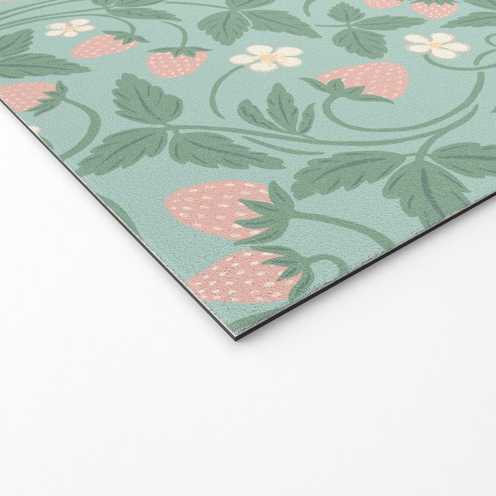 Strawberries - dusty pink and green on sky blue Welcome Mat Gallery Image 2