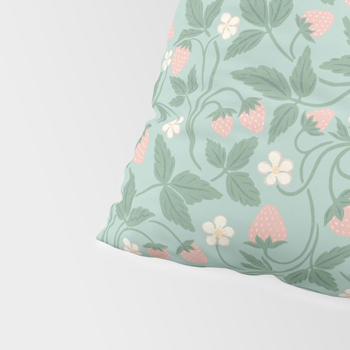Strawberries - dusty pink and green on sky blue Pillow Sham Gallery Image 4