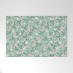 Strawberries - dusty pink and green on sky blue Welcome Mat Gallery Image 1