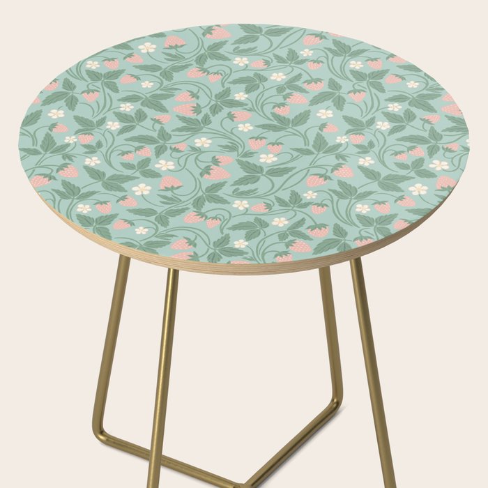 Strawberries - dusty pink and green on sky blue Side Table Gallery Image 2