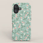 Strawberries - dusty pink and green on sky blue iPhone Case Gallery Image 1