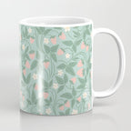 Strawberries - dusty pink and green on sky blue Coffee Mug Gallery Image 1