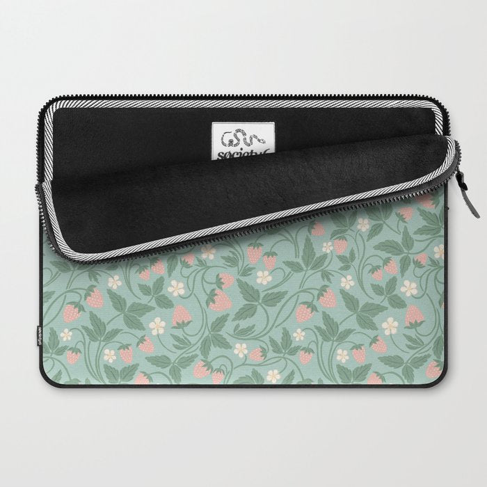 Strawberries - dusty pink and green on sky blue Laptop Sleeve Gallery Image 2
