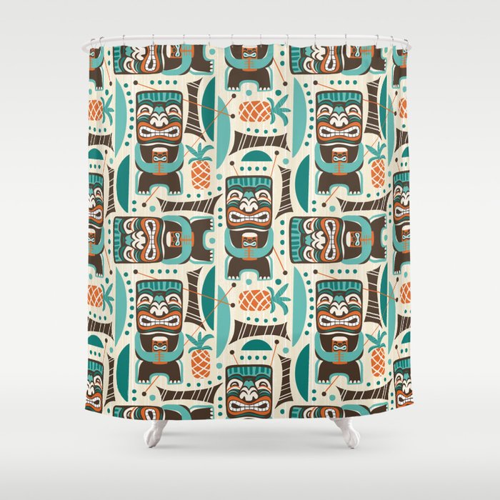 Tiki Hut Cream Aqua Shower Curtain Gallery Image 1