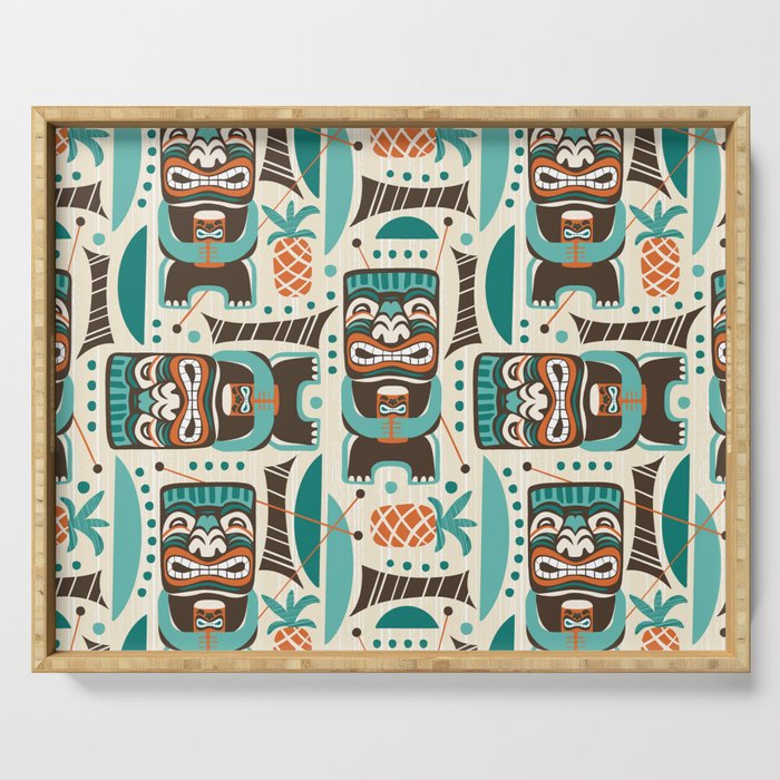 Tiki Hut Cream Aqua Serving Tray Gallery Image 1