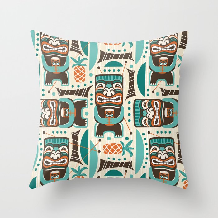 Tiki Hut Cream Aqua Throw Pillow Gallery Image 6