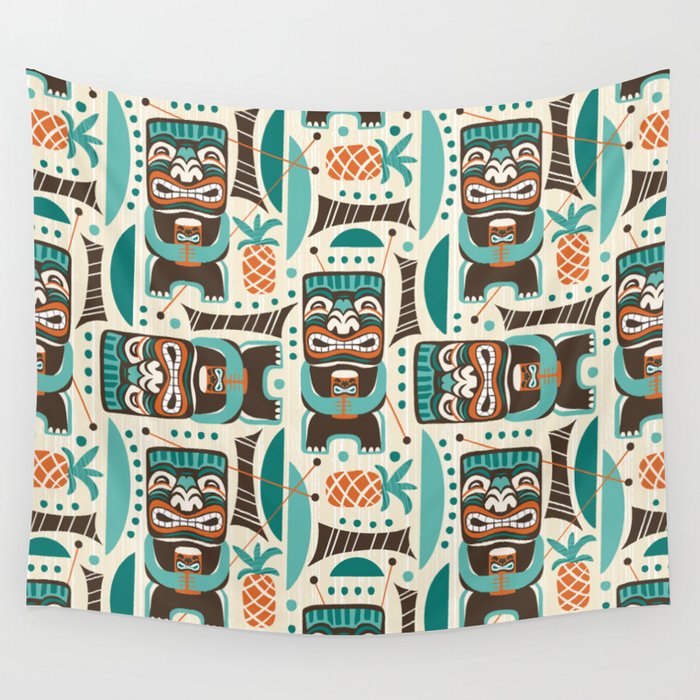 Tiki Hut Cream Aqua Wall Tapestry Gallery Image 4