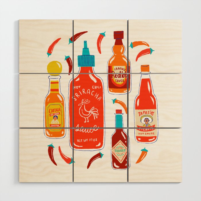 Hot Sauce and Chili Peppers Wood Wall Art Gallery Image 1