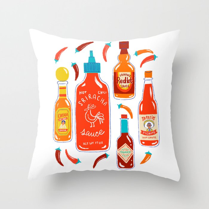 Hot Sauce and Chili Peppers Throw Pillow Gallery Image 6