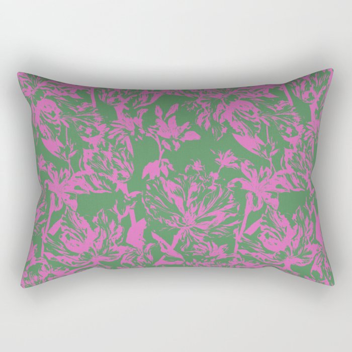 Pink petals on green Rectangular Pillow Gallery Image 2