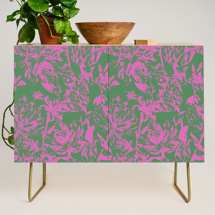 Pink petals on green Credenza Gallery Image 1