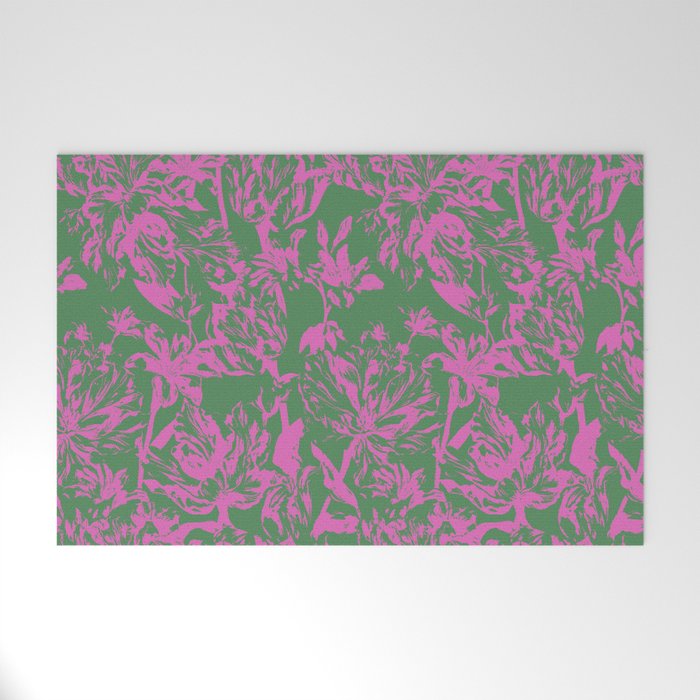 Pink petals on green Welcome Mat Gallery Image 1