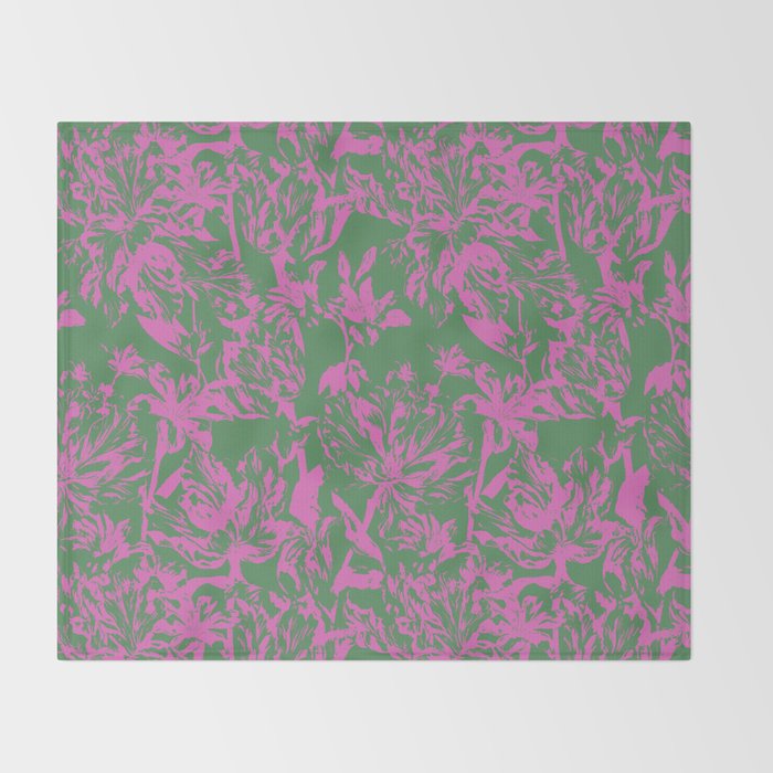 Pink petals on green Throw Blanket Gallery Image 2