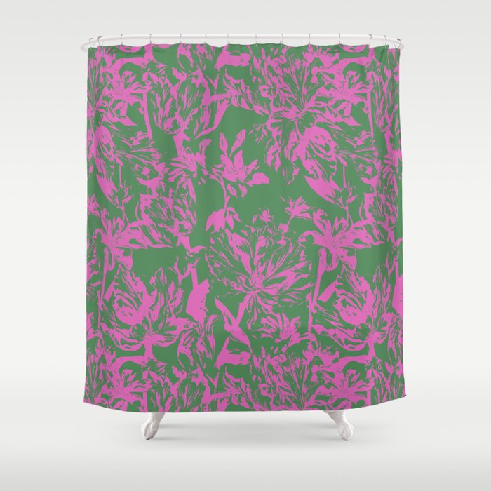 Pink petals on green Shower Curtain Gallery Image 1