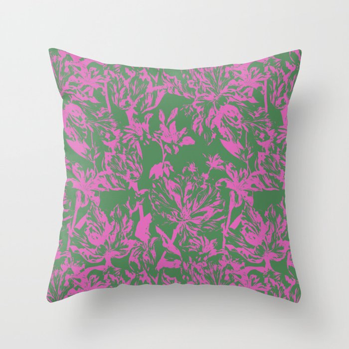 Pink petals on green Throw Pillow Gallery Image 1