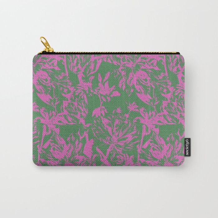 Pink petals on green Carry All Pouch Gallery Image 1