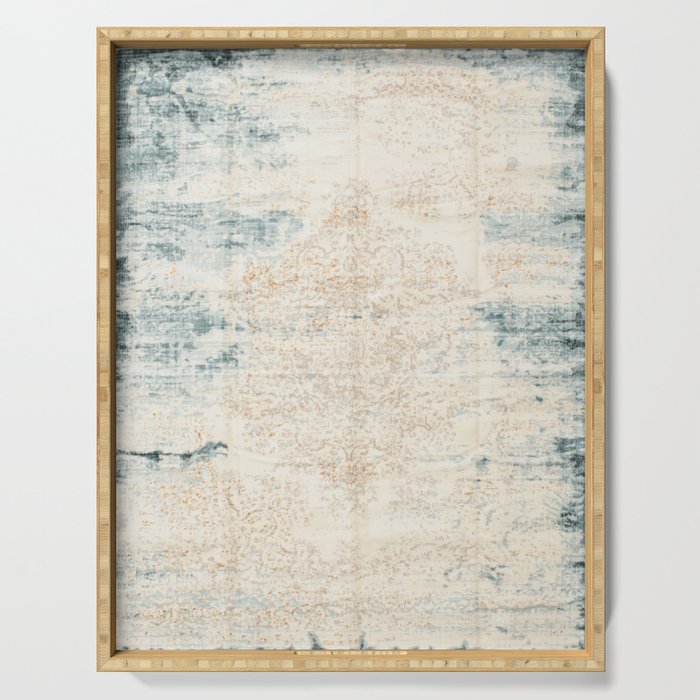 very worn blue and beige carpet Serving Tray Gallery Image 1