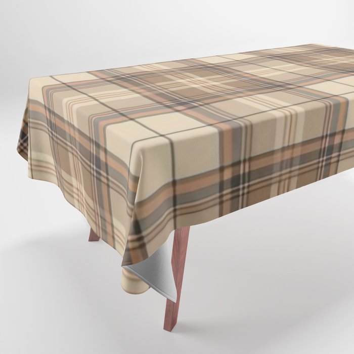 Beige Brown Tartan Plaid Pattern Tablecloth Gallery Image 1