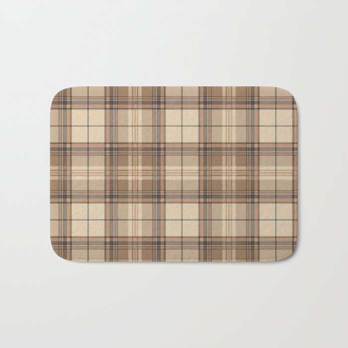 Beige Brown Tartan Plaid Pattern Bath Mat Gallery Image 1