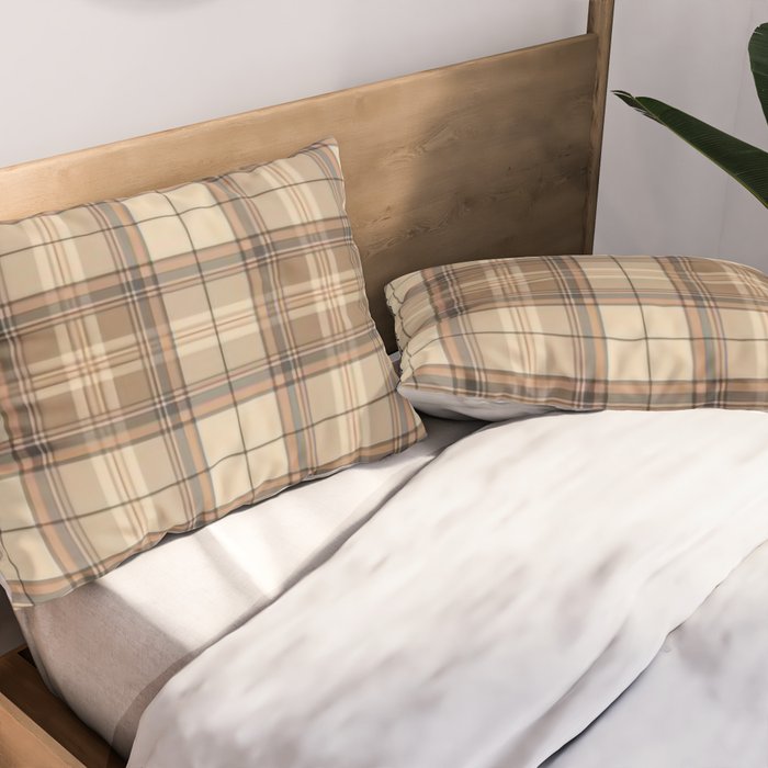 Beige Brown Tartan Plaid Pattern Pillow Sham Gallery Image 2