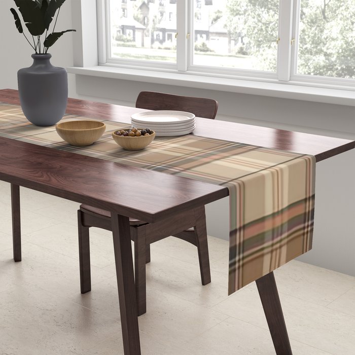 Beige Brown Tartan Plaid Pattern Table Runner Gallery Image 2