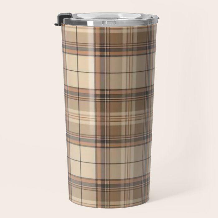 Beige Brown Tartan Plaid Pattern Travel Mug Gallery Image 3