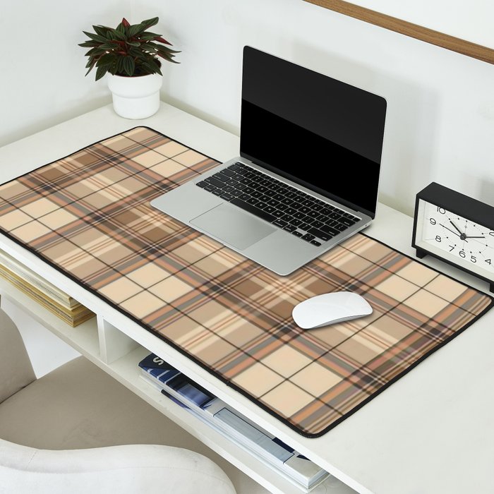 Beige Brown Tartan Plaid Pattern Desk Mat Gallery Image 2