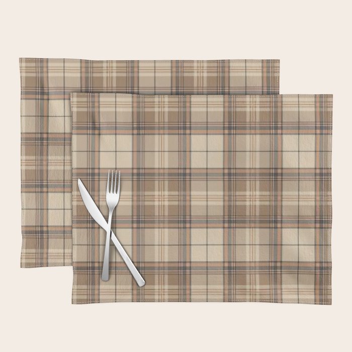 Beige Brown Tartan Plaid Pattern Placemat Gallery Image 1