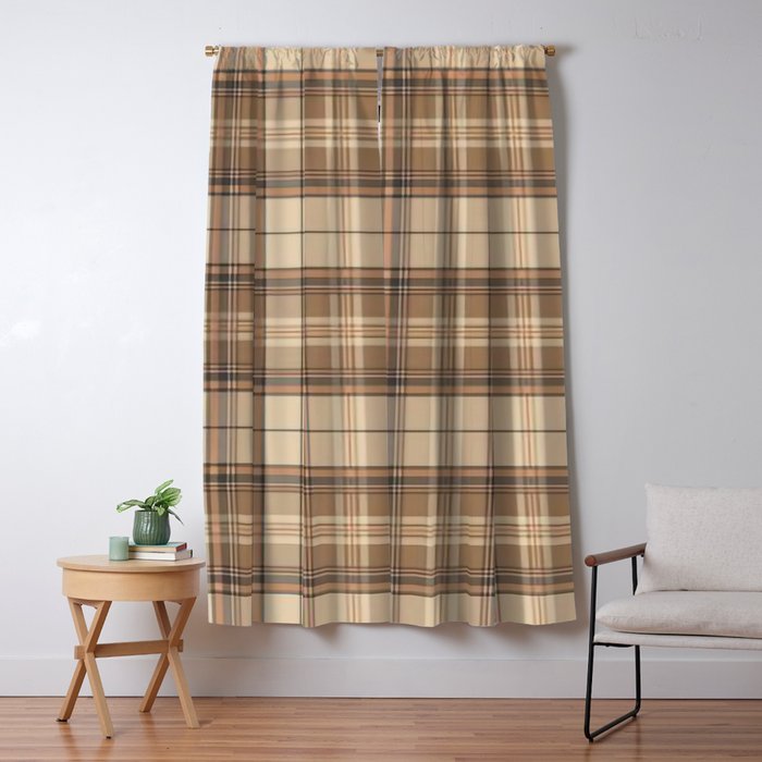 Beige Brown Tartan Plaid Pattern Window Curtain Gallery Image 1