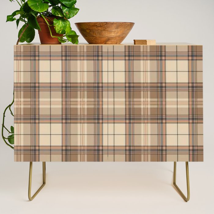 Beige Brown Tartan Plaid Pattern Credenza Gallery Image 1
