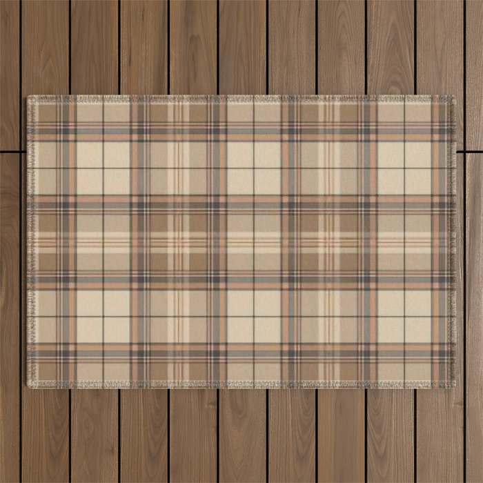 Beige Brown Tartan Plaid Pattern Outdoor Rug Gallery Image 1