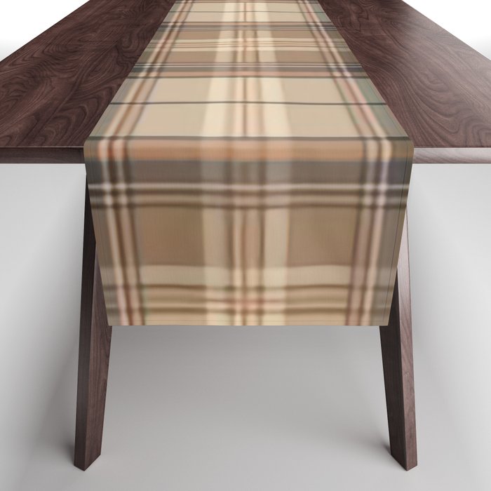 Beige Brown Tartan Plaid Pattern Table Runner Gallery Image 1