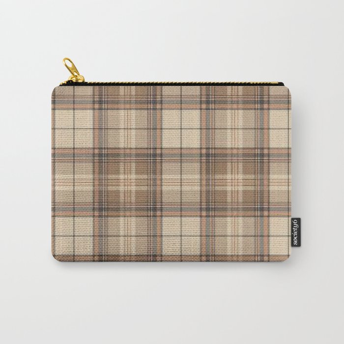 Beige Brown Tartan Plaid Pattern Carry All Pouch Gallery Image 1