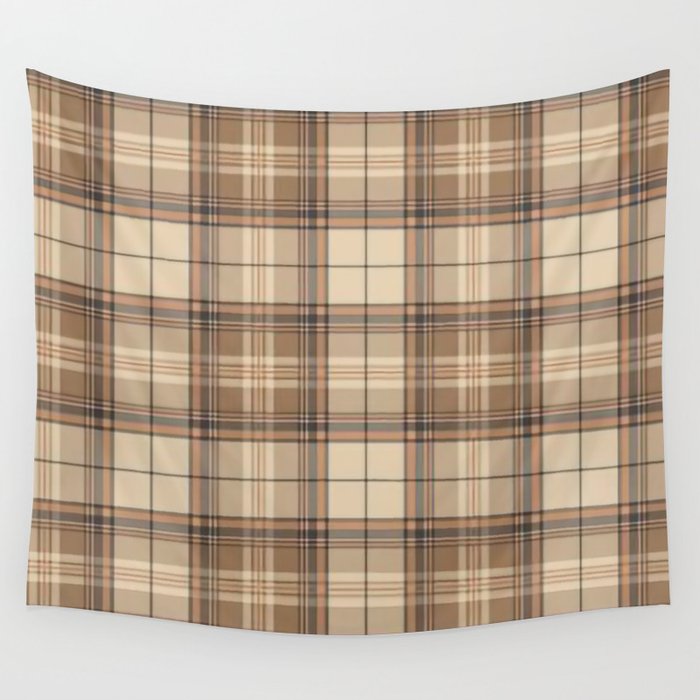 Beige Brown Tartan Plaid Pattern Wall Tapestry Gallery Image 4