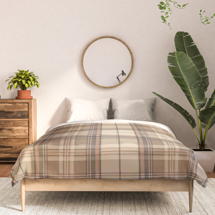 Beige Brown Tartan Plaid Pattern Comforter Gallery Image 3