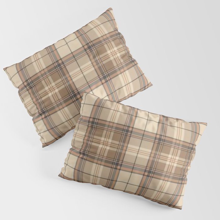Beige Brown Tartan Plaid Pattern Pillow Sham Gallery Image 1
