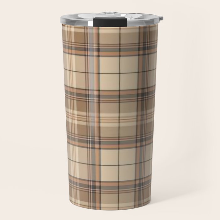 Beige Brown Tartan Plaid Pattern Travel Mug Gallery Image 1