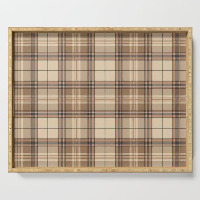 Beige Brown Tartan Plaid Pattern Serving Tray Gallery Image 1